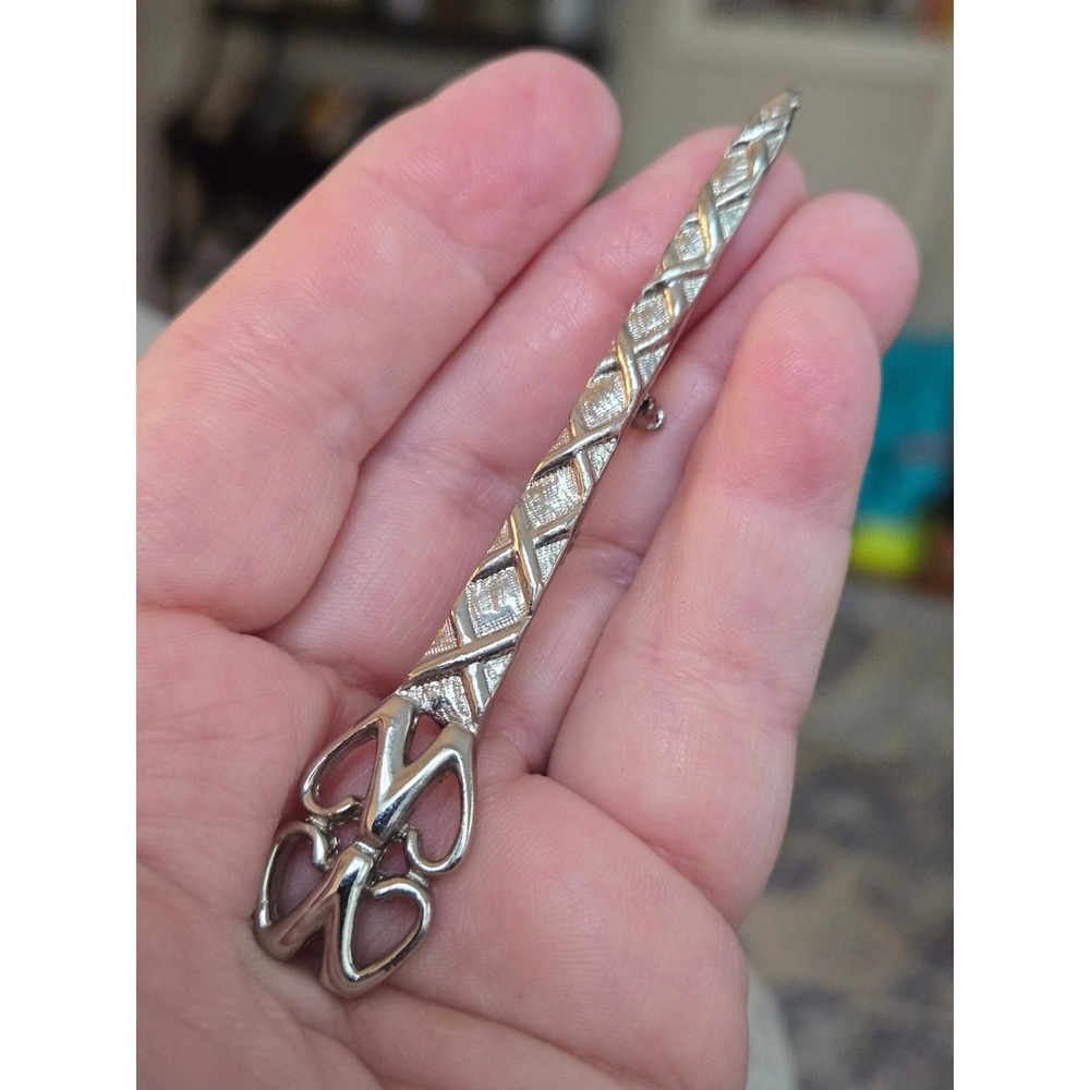 Scottish Celtic Pewter Twisting Sword Kilt Pin Brooch Vintage